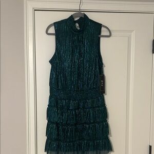 MSK Girls' Shimmery Teal Green Tiered Ruffle Dress